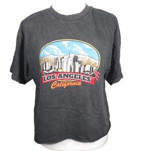 Los Angeles California Black Washed/Dark Gray Boxy Relaxed Fit Cropped Tee